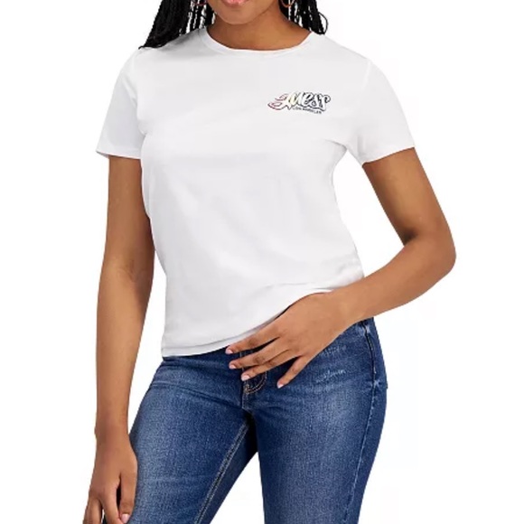 Guess Womens Short Sleeve Rainbow Cherry Easy Tee Pure White S - Picture 1 of 5